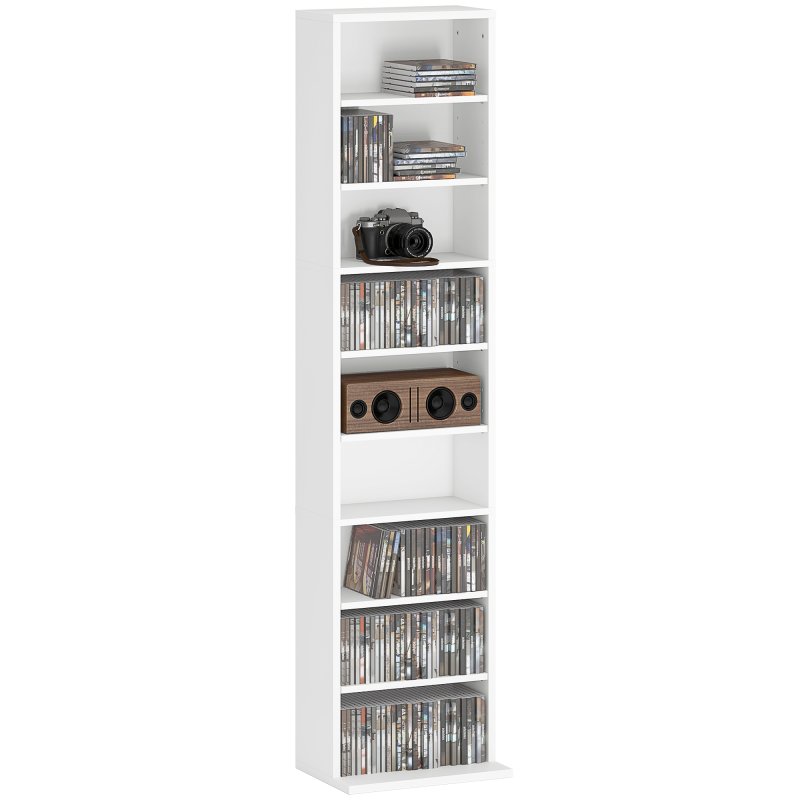 HOMCOM 260 CD/120 DVD Storage Unit, Blu-ray Media Storage Shelf with 9 Compartments and 6 Adjustable Shelves, CD Tower for Living Room, Bedroom, Office