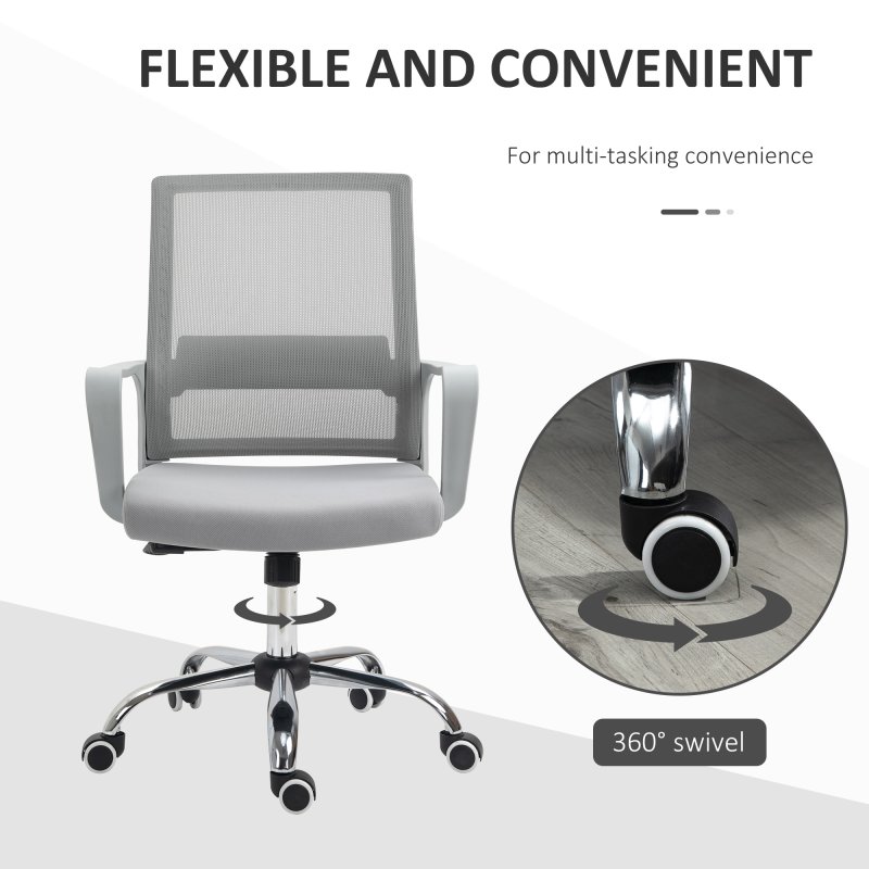 Vinsetto Office Chair, Ergonomic Desk Chair, Mesh Computer Chair with Back Support, Adjustable Height and Swivel Rolling Wheels, Grey
