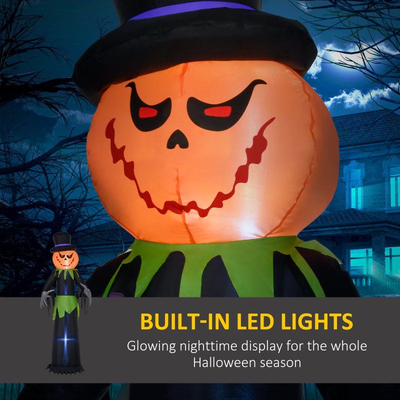 Outsunny 8FT Tall Halloween Inflatable Pumpkin Ghost in A Hat, Blow-Up Outdoor Halloween Decoration with LED Lights for Lawn, Garden, Party