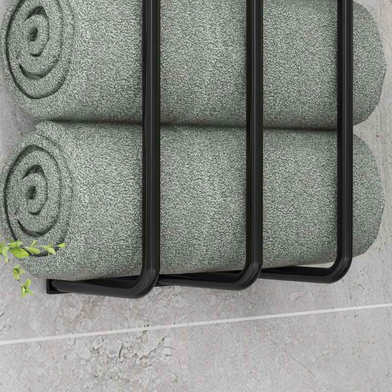 HOMCOM Towel Rack Wall Mounted, Metal Towel Rail Holds Up to 6 Large Size (150 x 100cm) Rolled Towels, 3 Bar Towel Storage for Bathroom, 21 x 12 x 74cm, Black