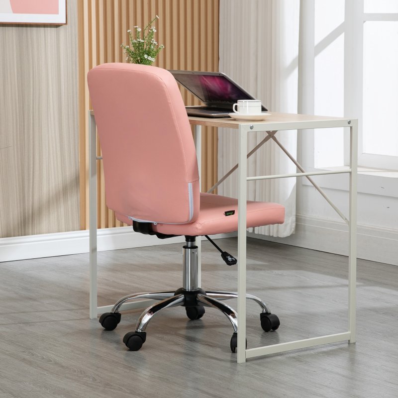 Vinsetto Armless Office Chair, Faux Leather Desk Chair with Adjustable Height, Button Tufted, Pink