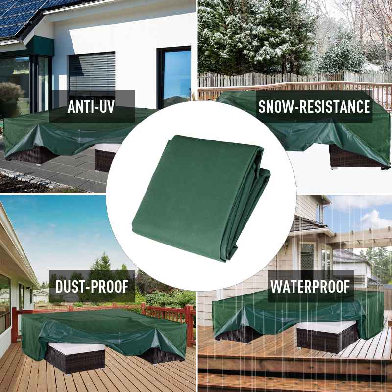 Outsunny Outdoor Garden Furniture Cover Waterproof, Anti-UV 600D Heavy Duty Oxford Fabric Patio Furniture Cover for Rectangular Sofa Table Set, Green, 205 x 145 x 70 cm