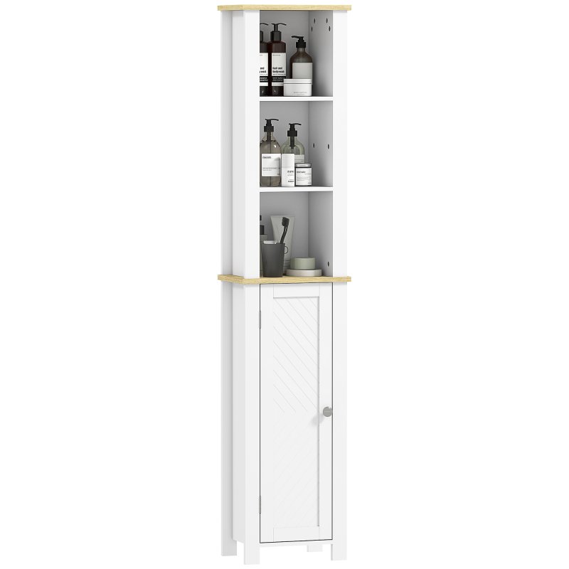 kleankin Slim Bathroom Storage Unit with Open Compartment, Bathroom Storage Cabinet with Adjustable Shelf, 34 x 23 x 165 cm, White