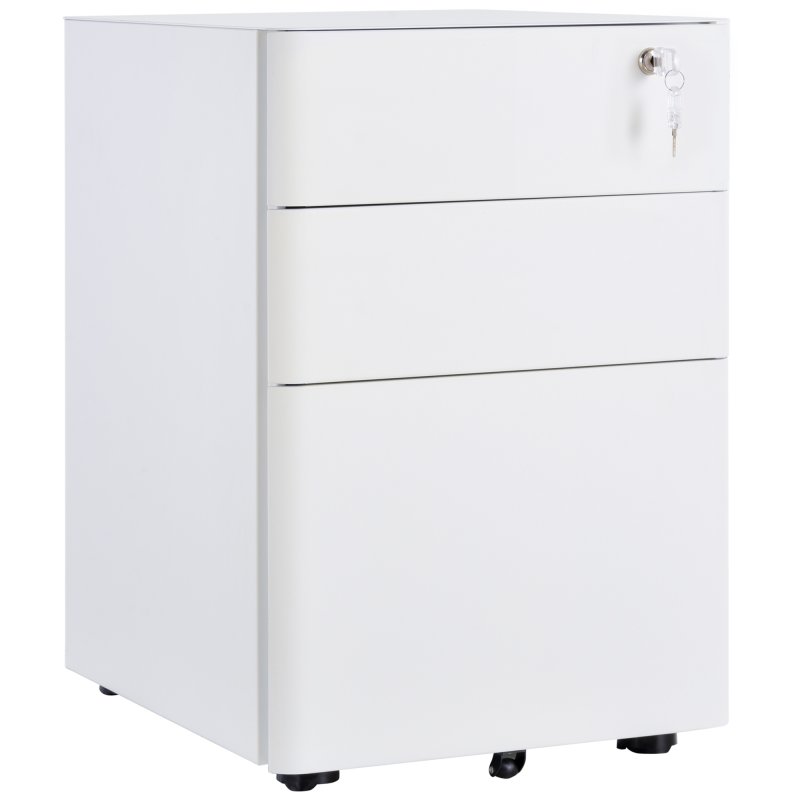 Vinsetto 3-Drawer Mobile Filing Cabinet, Steel Lockable File Cabinet for A4, Legal, Letter, Compact Under Desk Storage Unit with Pre-Assembled Body Except Wheels for Home Office, 39 x 48 x 59cm, White