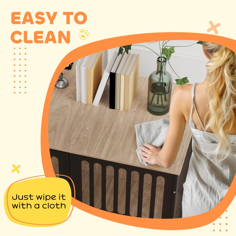 PawHut Dog Crate Furniture, Dog Cage Side End Table Indoor with Anti-Chew Resistant Mesh, Anti-Escape Door, for Large Pet, 100 x 60 x 81.5 cm, Walnut Brown