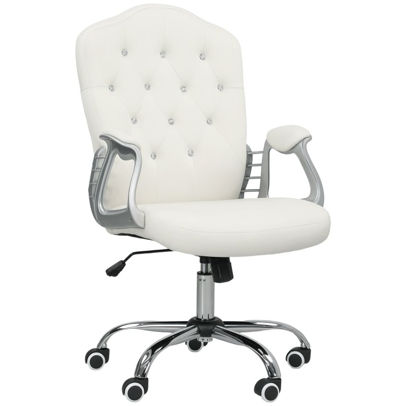 Vinsetto Home Office Chair, Velvet Computer Chair, Button Tufted Backrest with Swivel Wheels, Adjustable Height and Tilt Function, Cream White