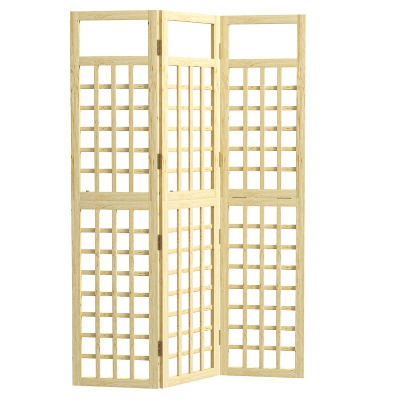 Outsunny 3-Panel Garden Privacy Screen, Freestanding Foldable Wooden Outdoor Divider/Trellis, Decorative Privacy Screen for Garden Patio Pool, 120 x 170 cm, Natural Wood Finish