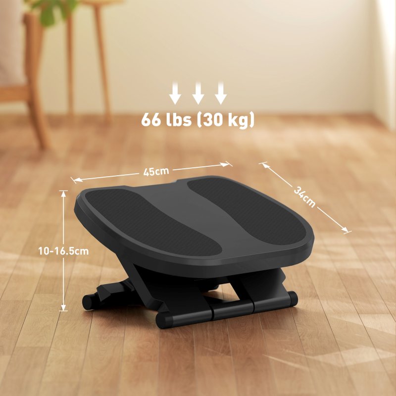 HOMCOM Footrest Adjustable Height & Angle 0-30 Degree for Better Posture at Office Grey
