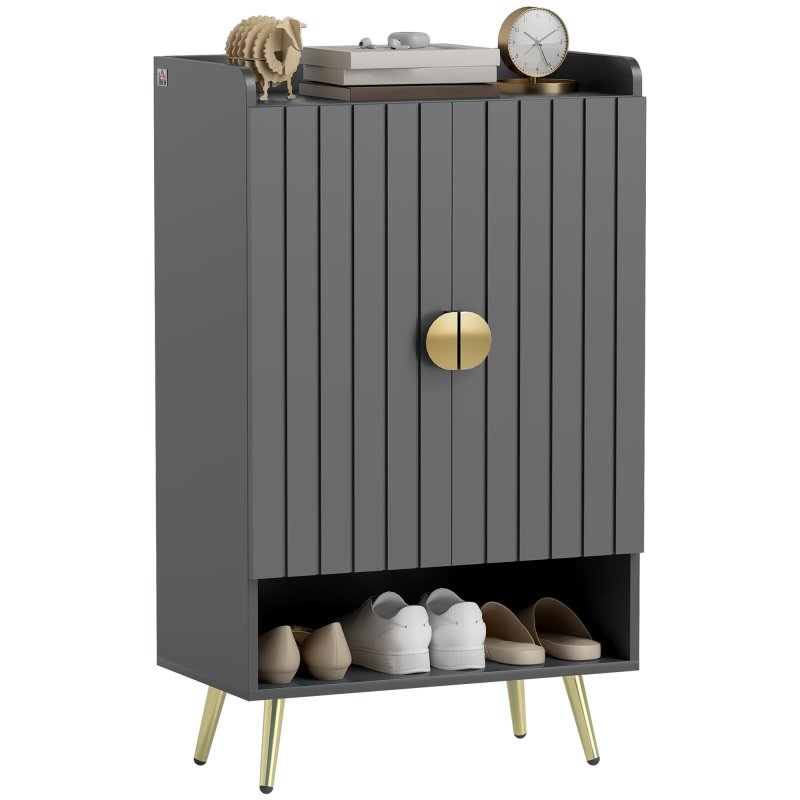 HOMCOM Modern Shoe Cabinet with 2 Doors, Open Shelf and Adjustable Shelves, 15 Pair Hallway Shoe Cupboard, Entryway Storage Unit