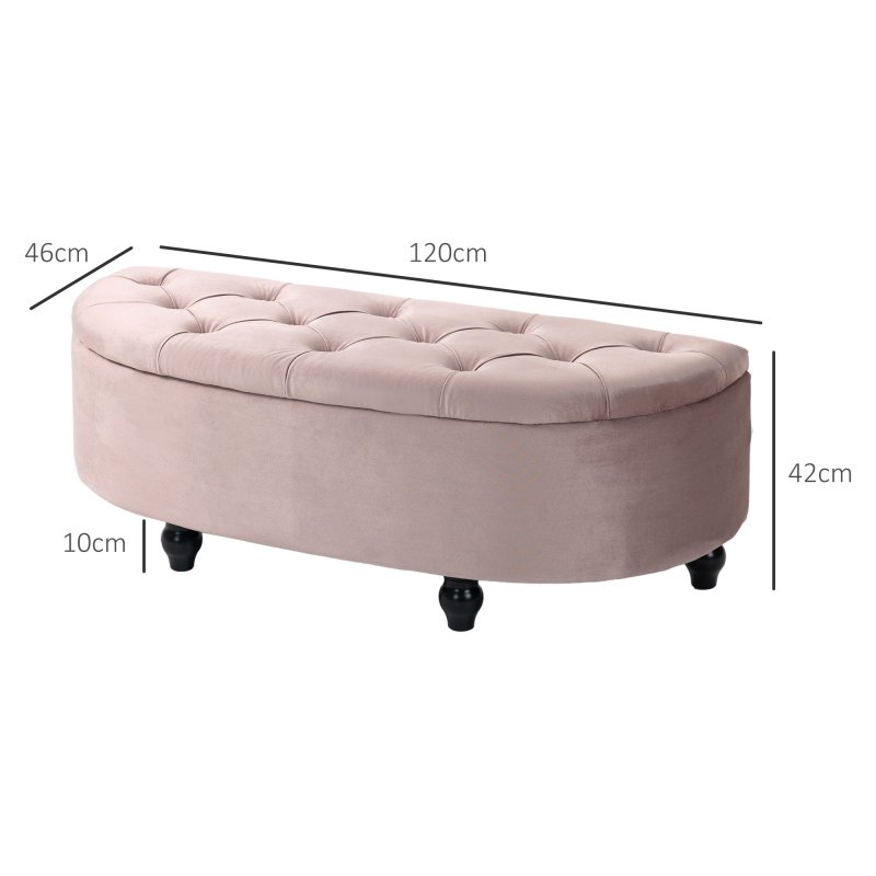 HOMCOM Semi-Circle Ottoman Storage Bench, Bed End Bench, Tufted Upholstered Window Seat Footrest Stool with Rubberwood Legs for Bedroom & Entryway, 120 x 46 x 42 cm