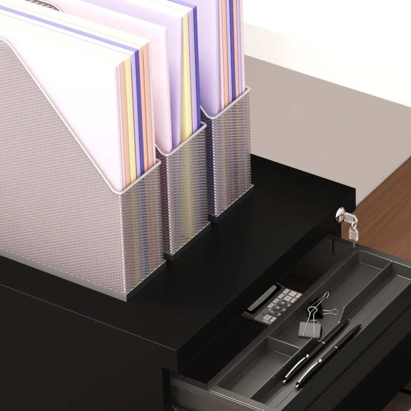 Vinsetto 3-Drawer Filing Cabinet with Lock, Mobile Steel File Cabinet for A4, Legal and Letter Size, Under Desk Drawers with Pre-Assembled Body for Home Office, 37 x 43.5 x 60 cm, Black