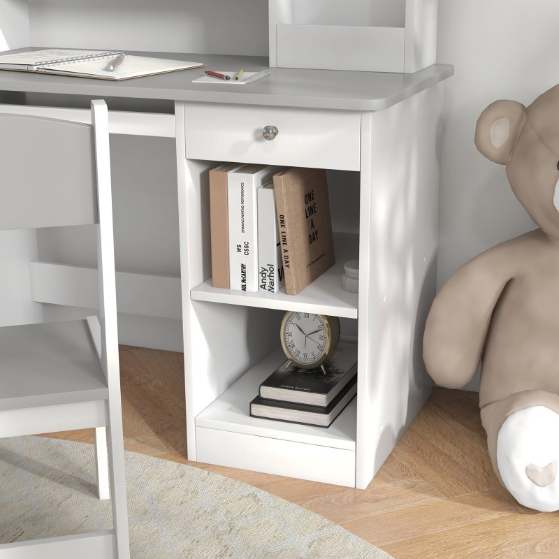 ZONEKIZ Kids Desk and Chair Set with Storage, for Ages 5-8 Years, 2 Piece Children Table and Chair Set with Keyboard Drawer, Grey