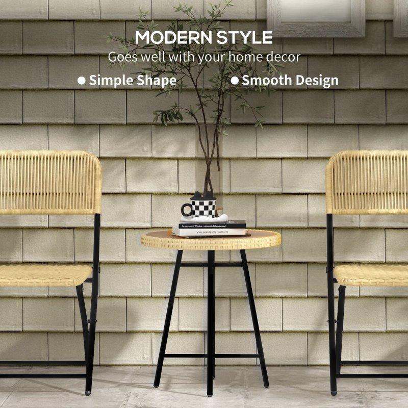 Outsunny Outdoor Coffee Table, Garden PE Rattan Side Table with Plastic Wood Table Top, X-Shape Support for Indoor, Outdoor, Balcony, Patio, Natural Wood Finish