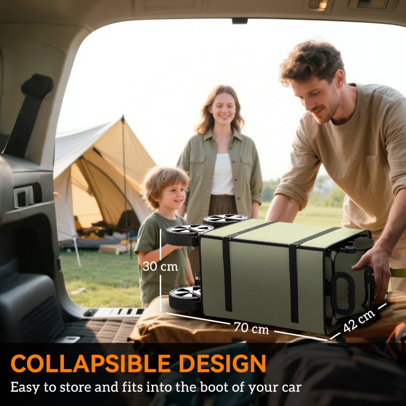 Outsunny 180L Festival Trolley on Wheels, Folding Camping Trolley Cart with Extendable Side Walls and Telescopic Handle, for Garden Beach Fishing, Light Green