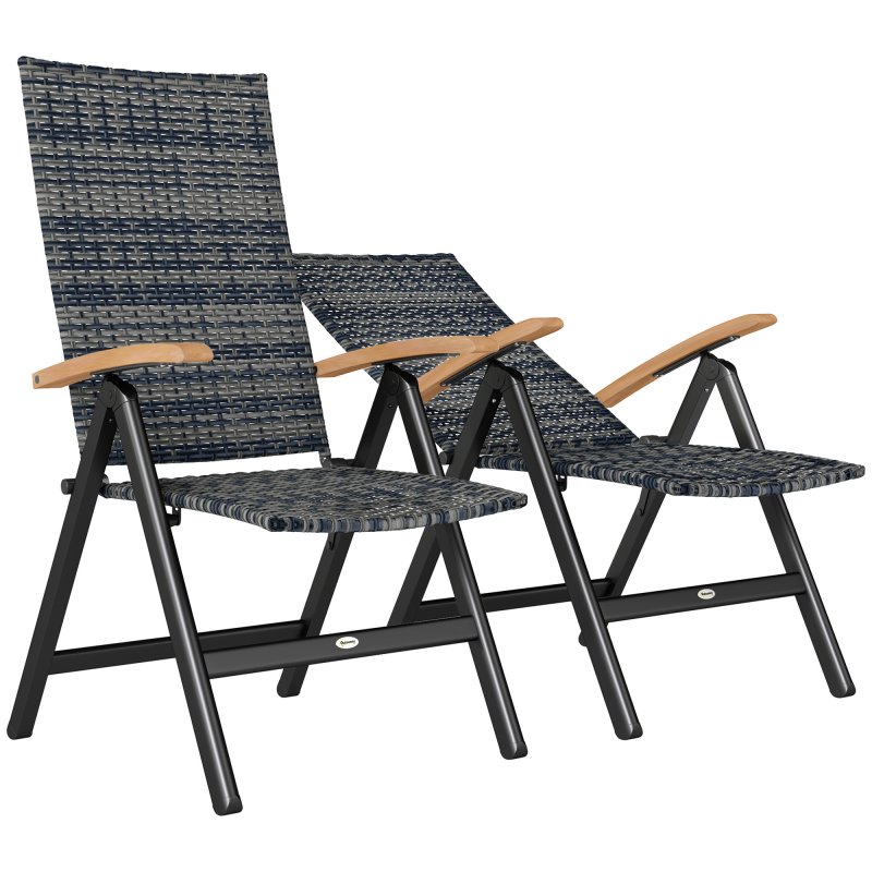 Outsunny 2 Pieces Outdoor Folding Dining Chair, PE Rattan Chair with Armrests, High Backrest, for Garden, Camping, Balcony, Porch, Mixed-grey