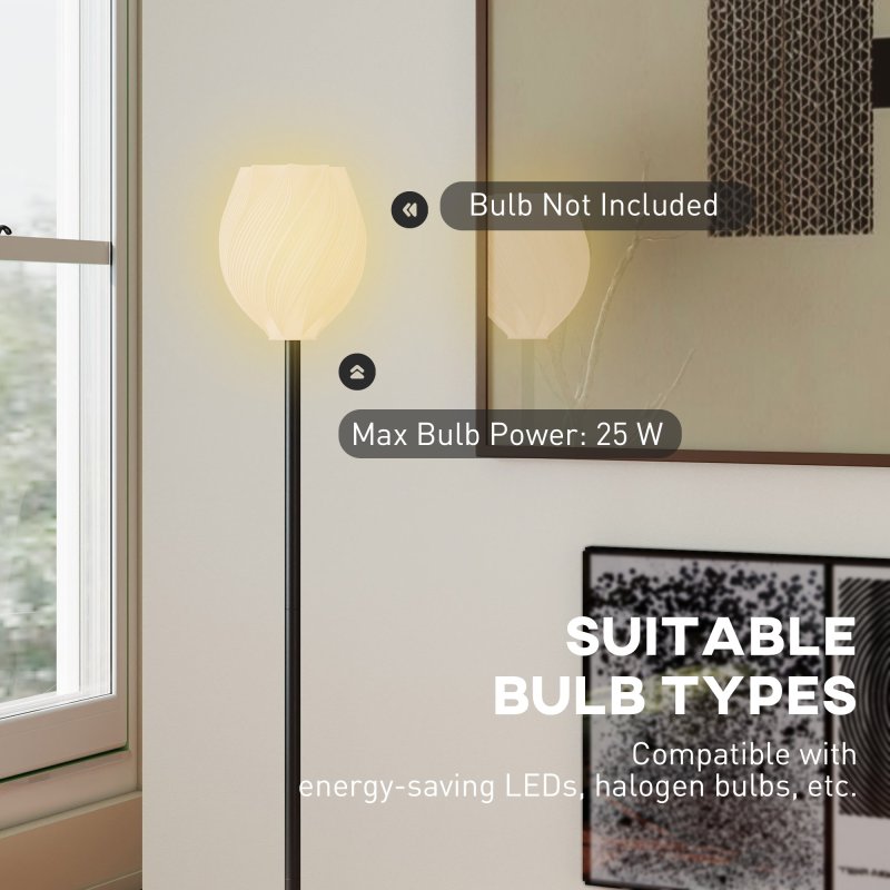 HOMCOM Flower Floor Lamp for Living Room, 3D Printed Modern Standing Lamp with Rose Shade & Foot Switch, Minimalist Tall Pole Lampshade for Bedroom, Office, E27 Holder without Bulb (25W Max), White