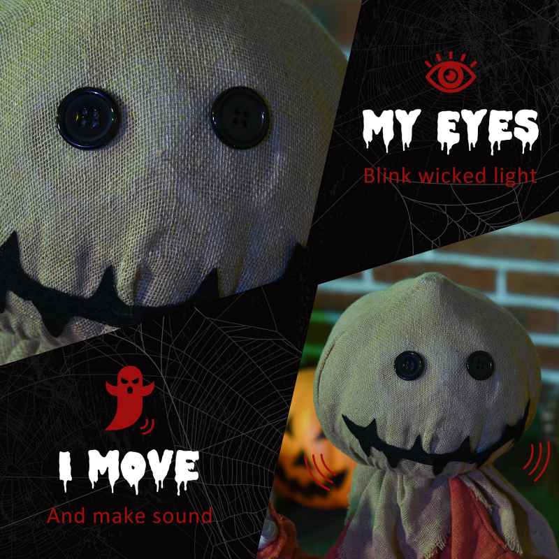 HOMCOM 77cm Outdoor Halloween Decoration Scarecrow, Standing Scarecrow Prop Life Size with Sound and Motion Activated, Light Up Eyes, Howling Sound, Posable Arms, Moving Hands
