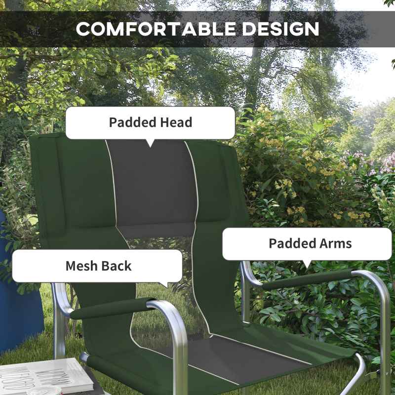 Outsunny Aluminium Directors Chair, Folding Camping Chair for Adults with Side Table, Cup Holder, Cooler Bag and Pocket, Up to 120 kg, Green