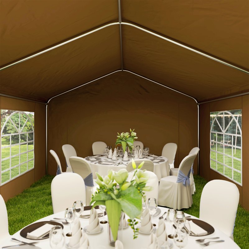 Outsunny 6m x 4m Marquee Party Tent, Heavy Duty Wedding Canopy with Sidewalls, Doors, Windows, Galvanised Garden Gazebo for Parties Events, Yellow