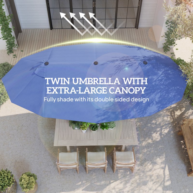 Outsunny 4.6m Large Garden Parasol Double-Sided Sun Umbrella Patio Market Canopy Shade Outdoor Blue - NO BASE