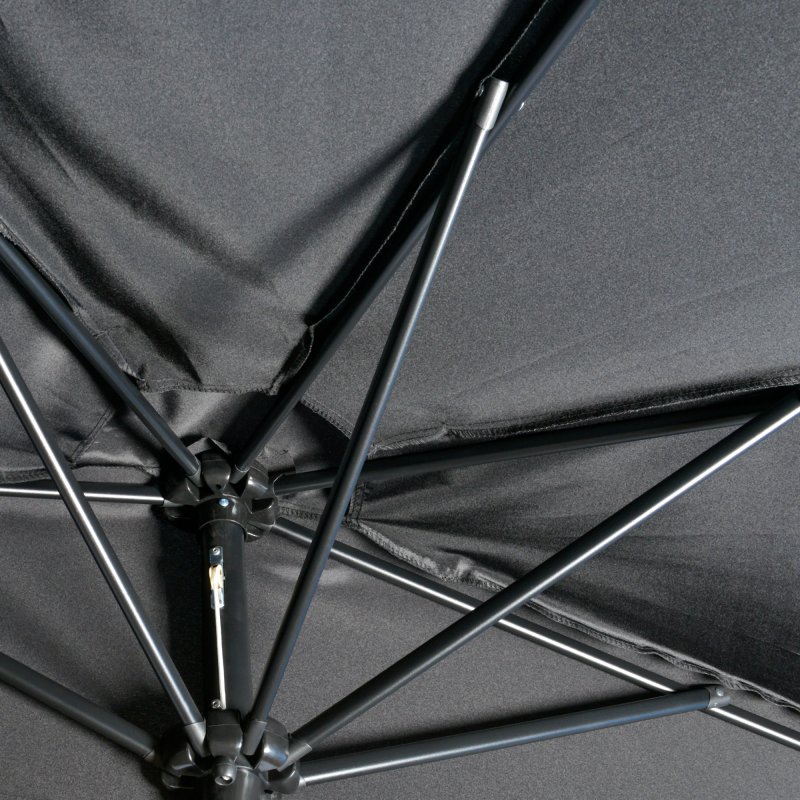 Outsunny 3(m) Half Parasol, Semi Round Umbrella with Metal Frame, Crank Handle for Balcony, Garden, Black