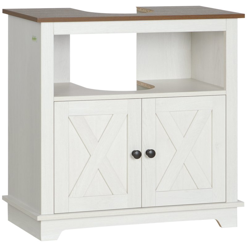 kleankin Bathroom Sink Cabinet, Under Sink Storage Cabinet with Double Doors and Shelves, White