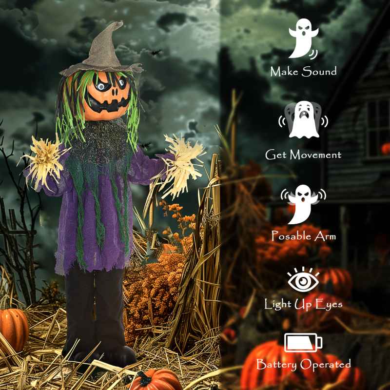 HOMCOM 106cm Pumpkin Outdoor Halloween Decoration, Halloween Animatronic with Sound Activated, Light Up Eyes, Music, Animated Prop for Haunted House