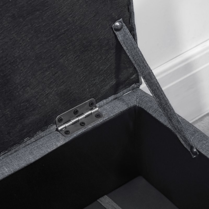 HOMCOM Linen Storage Ottoman Padded Footstool with Rubberwood Legs for Storage Box, Bed End, Shoe Bench, Seating