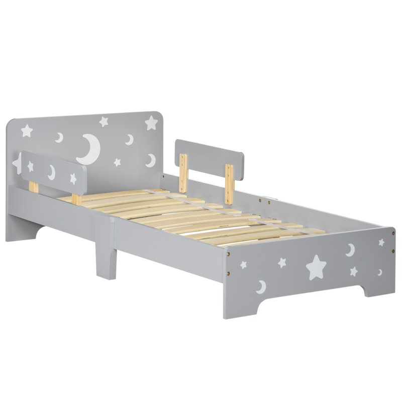 ZONEKIZ Kids Toddler Bed Children's Bedroom Furniture w/ Star and Moon Patterns, Side Rails, for Boys, Girls, Ages 3-6 Years, 143 x 76 x 49cm - Grey