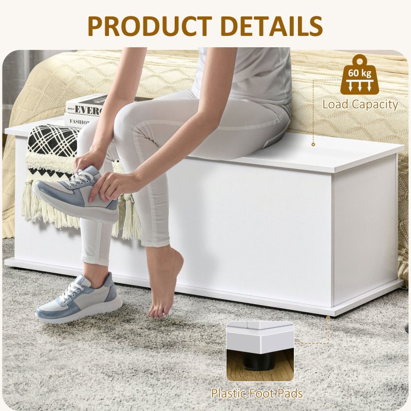 HOMCOM 113L Storage Chest, Storage Box with Flip-Top Lid and 2 Safety Hinges, Storage Trunk for Living Room, Entryway, 100 x 40 x 40 cm