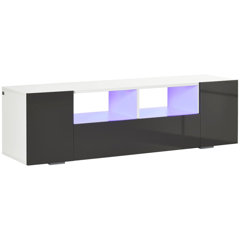 HOMCOM High Gloss TV Unit Cabinet for TVs up to 60" with LED Lights, TV Stand with Storage Shelves and Cupboards