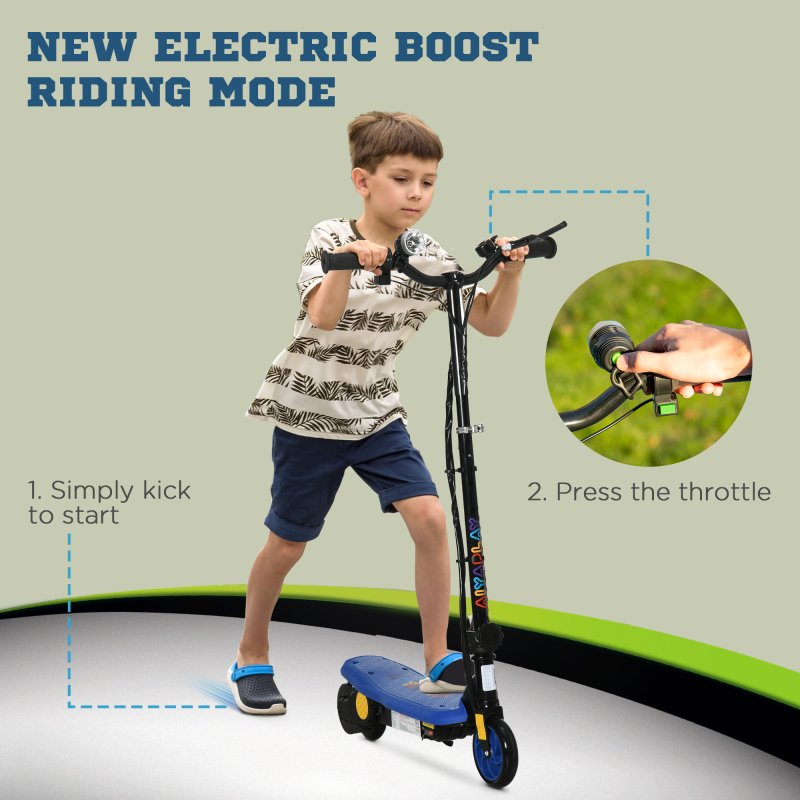 HOMCOM 120W E-Scooter Folding Electric Scooter with 12km/h Maximum Speed, Three Mode LED Headlight, Adjustable Height, Warning Bell, for Ages 7-14 Years - Blue