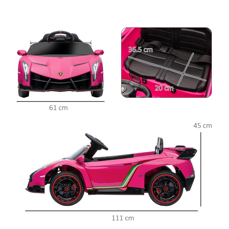 HOMCOM Lamborghini Veneno Licensed 12V Ride on Car, Electric Car for Kids with Butterfly Doors, 7km/h Kids' Electric Ride on with Remote, Music, Horn, Suspension for Ages 3-6 Years, Pink