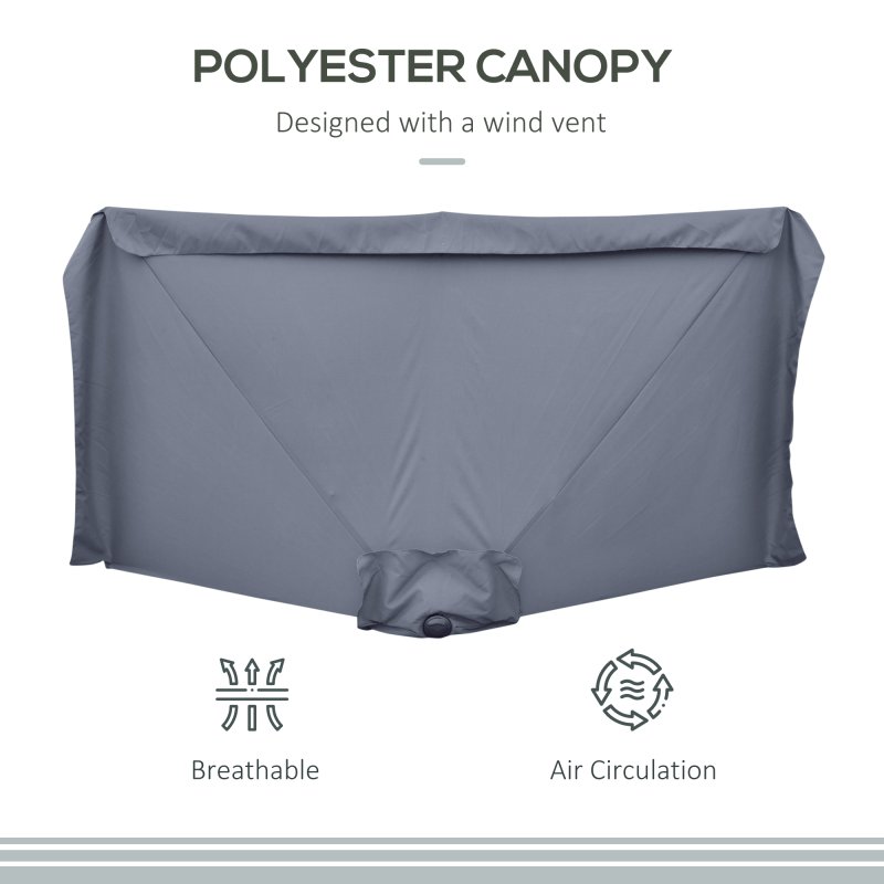 Outsunny 2.3m Half Parasol Semi Round Umbrella Patio Metal Frame Crank Handle for Balcony-- NO BASE INCLUDED, Grey