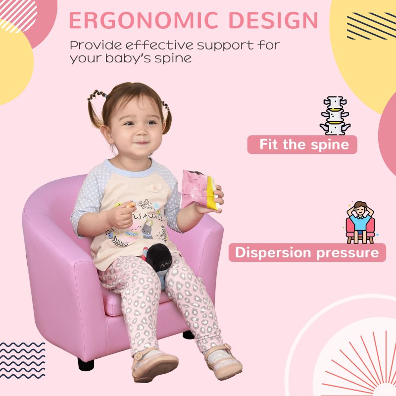 HOMCOM Children's Armchairs Toddler Chair Sofa Footstool 2-in-1 Design for Girls with Thick Padding, Anti-skid Foot Pads, Wood Frame, Pink