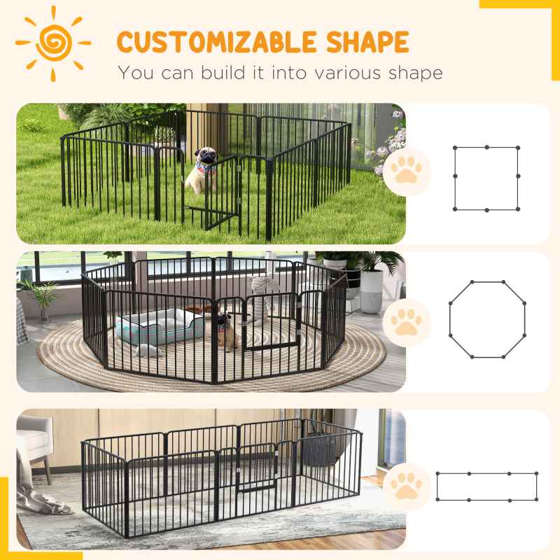 PawHut Heavy Duty Dog Playpen, 8 Panels Dog Pen, 60cm Height Pet Playpen Exercise Pen, with Door, for Small Dogs