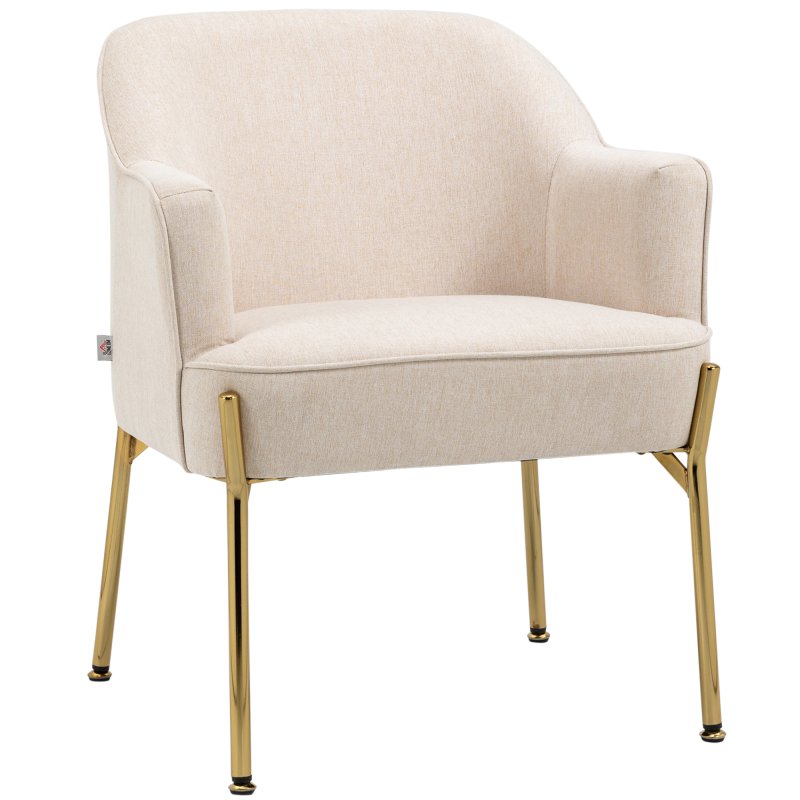 HOMCOM Accent Chair, Living Room Armchair, Vanity Chair with Gold Plating Metal Legs and Soft Padded Seat for Bedroom and Cafe, Cream