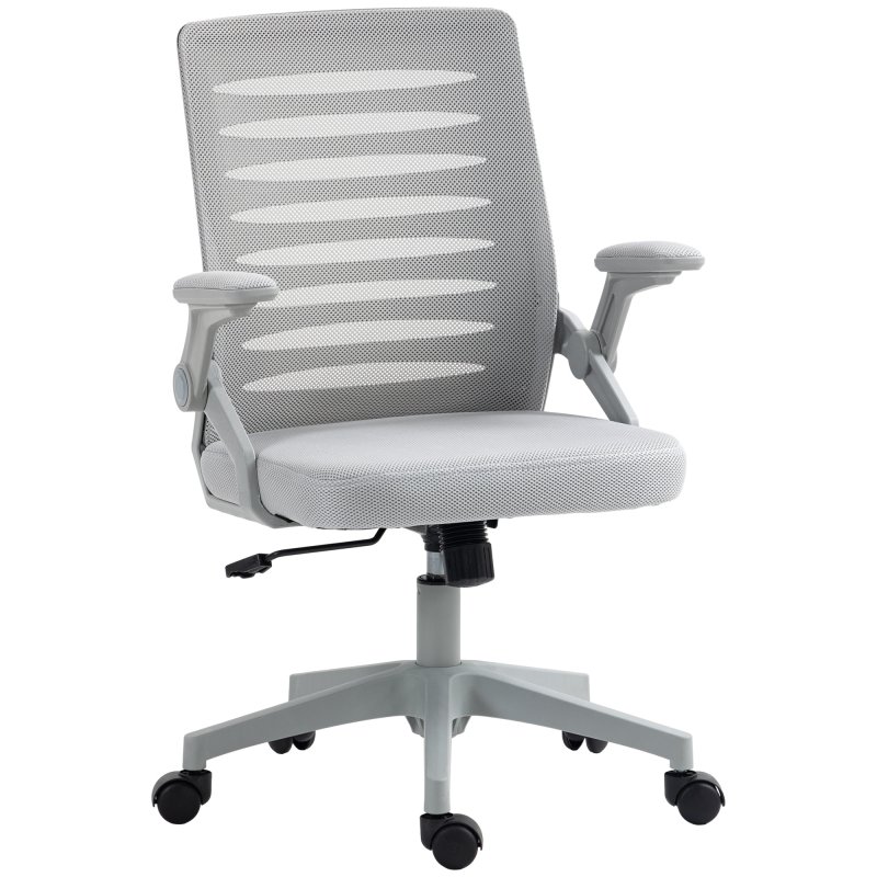 Vinsetto Mesh Office Chair, Swivel Task Desk Chair with Lumbar Back Support, Flip-Up Arm, Adjustable Height for Home Office, Grey