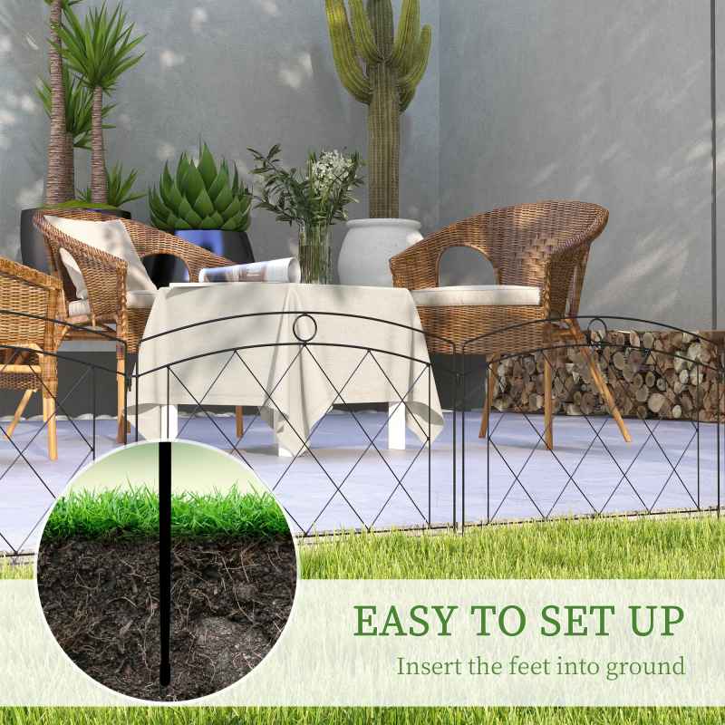 Outsunny Decoration Garden Fence, 24in x 12ft Outdoor Picket Fence Panels, 6PCs Rustproof Metal Wire Landscape Flower Bed Border Edging Animal Barrier, Black