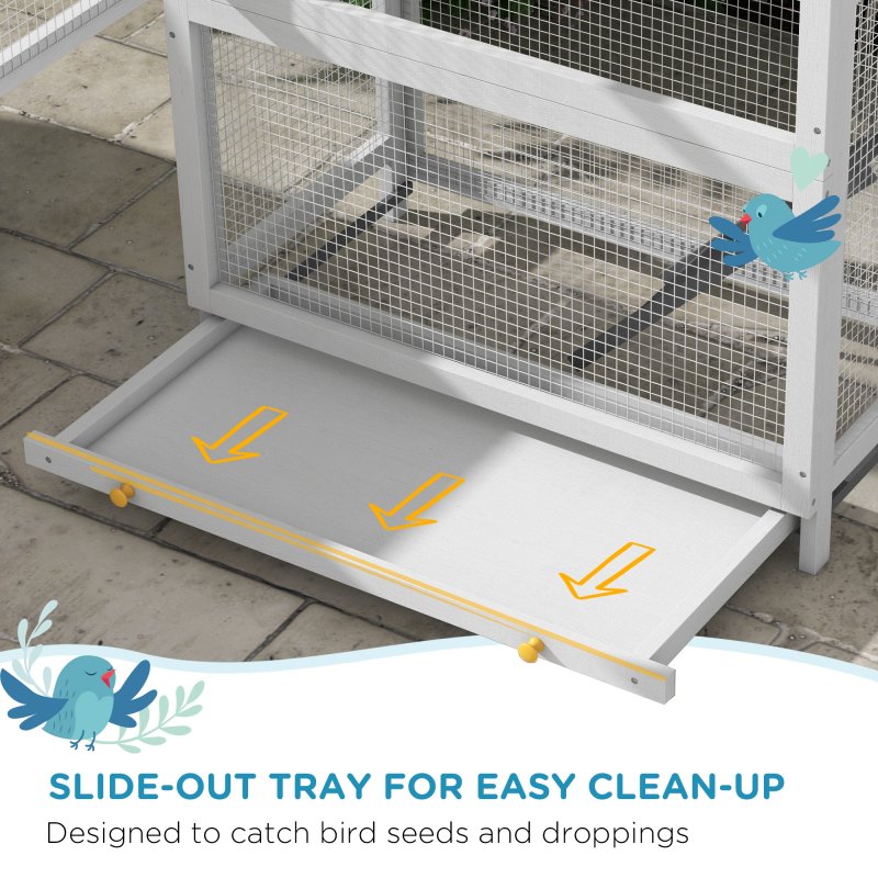 PawHut Wooden Bird Cage Budgie cage, Bird Aviary Outdoor Birdhouse for Finches, Parakeets - Grey