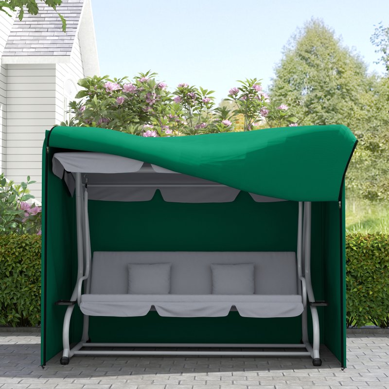 Outsunny 3 Seater Garden Swing Cover, Waterproof Swing Chair Cover, Windproof and Anti-UV 420D Outdoor Swing Bench Cover with Zip, 220 x 125 x 172cm, Green