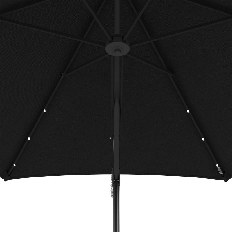 Outsunny 3(m) Cantilever Parasol with Solar LED and Easy Lever, Garden Parasol Umbrella with Cross Base and Waterproof Cover, Outdoor Sun Shades, Black