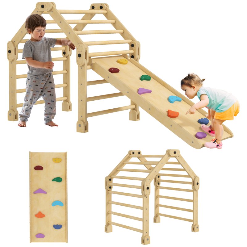 AIYAPLAY 3 in 1 Kids Climbing Set, Foldable Toddler Climbing Toys Indoor with Sliding Ramp, Montessori Climber Set for 2-6 Years Old, Gift for Boys, Girls