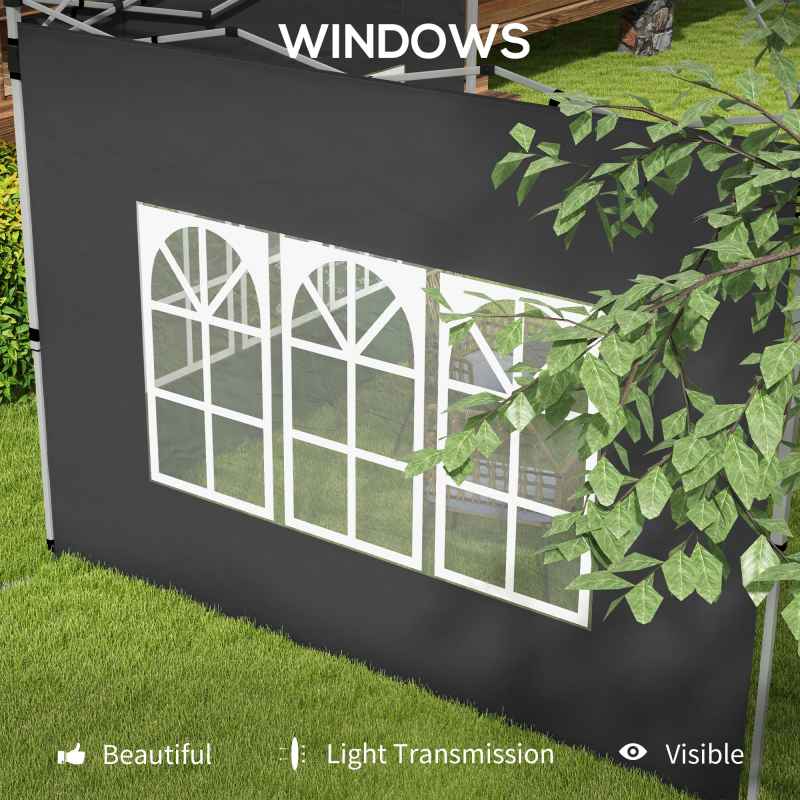 Outsunny Gazebo Side Panels with Window for 3x3(m) or 3x4m Pop Up Gazebo, 2 Pack Sides Replacement, Black