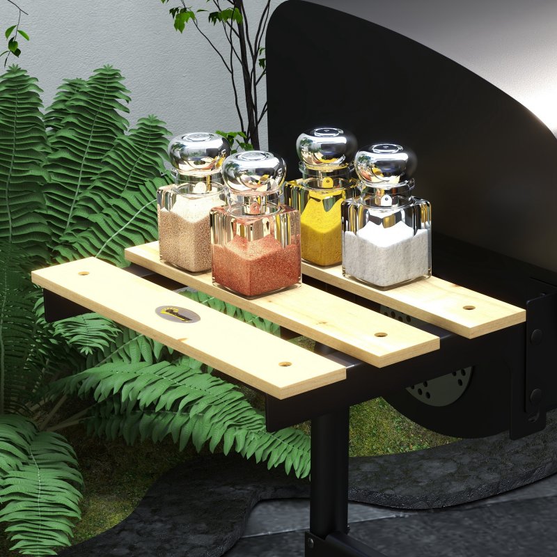 Outsunny Charcoal Barbecue Grill with Shelves, Portable BBQ Trolley Smoker with Wheels, Lid, Thermometer, Chimney for Outdoor Garden Party Cooking, Black