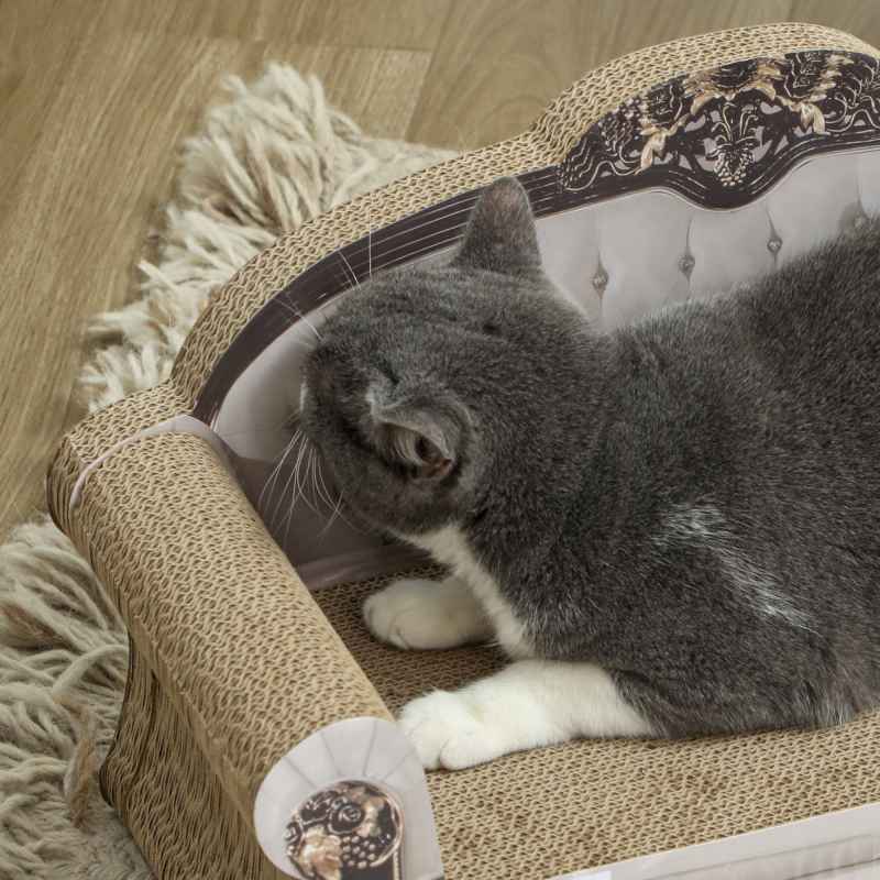 PawHut 2-in-1 Cat Scratcher, Cat Scratching Board with Organic Catnip, Cardboard Lounge for Indoor Cats, 29.5 x 56 x 26cm, Brown