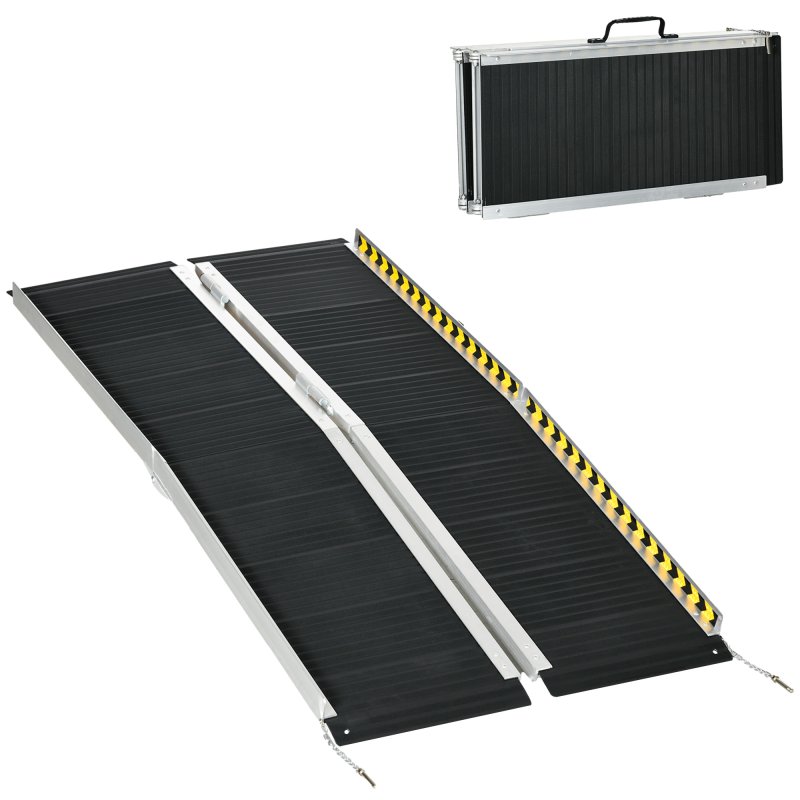 HOMCOM Wheelchair Ramp,  Folding Aluminium Threshold Ramp with Non-Skid Surface, Transition Plates Above and Below for Home, Steps, Stairs, Curbs, Doorways