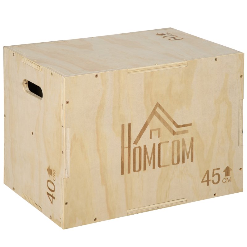 HOMCOM 3-in-1 Wooden Plyo Box, Plyometric Jump Box with Handle Openings for Home Gym, Workout Training, Natural