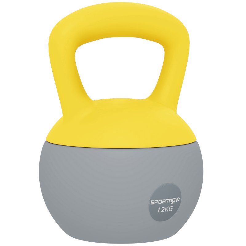 SPORTNOW Soft Kettlebell, 12kg Kettle Bell with Non-Slip Handle for Home Gym Weight Lifting and Strength Training, Yellow and Grey