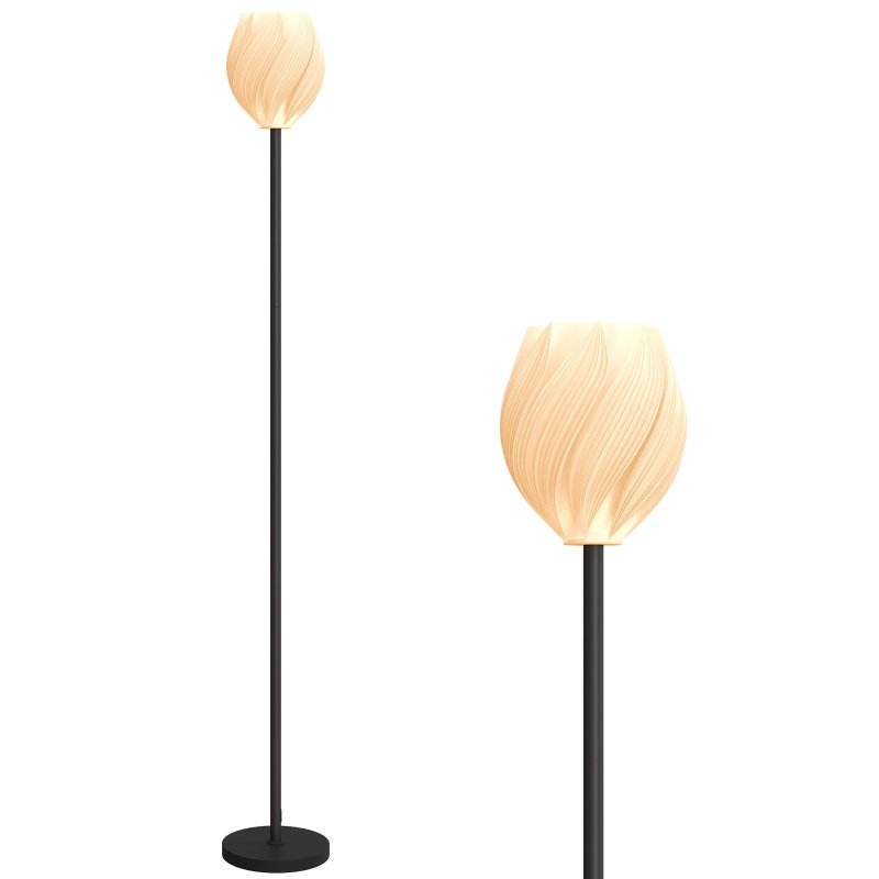 HOMCOM Flower Floor Lamp for Living Room, 3D Printed Modern Standing Lamp with Rose Shade & Foot Switch, Minimalist Tall Pole Lampshade for Bedroom, Office, E27 Holder without Bulb (25W Max), White